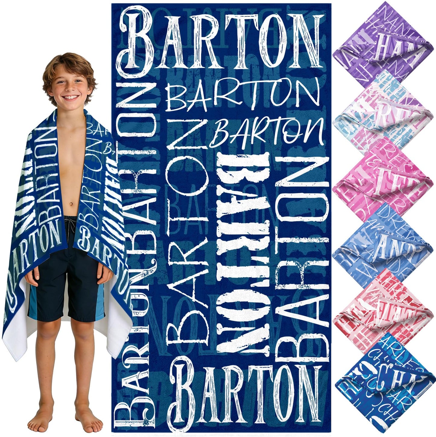 Yoke Style Personalized Beach Towels for Kids, Custom Sand Free Microfiber Beach Towel with Your Name, Customized Quick Dry Pool Towels Easter Gifts for Girls Boys Toddler