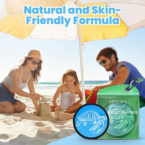 LETAAKA 2PCS Beach Sand Remover, Beach Essentials & Vacation Must Haves, Talc-Free Natural Formula, Reusable Gentle Skin-Friendly Sand Removal, Attaches to Bogg Bags, Women Gifts, Whole Family