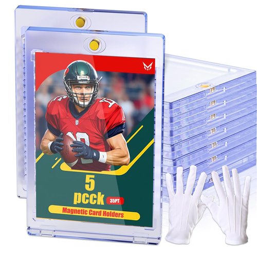 5ct Magnetic Card Holders for Trading Cards, 35pt UV Protection Baseball Card Holder, Ultra Clear Card Protectors Hard Plastic, Card Sleeves Display Case for Baseball/Sports/Game Cards