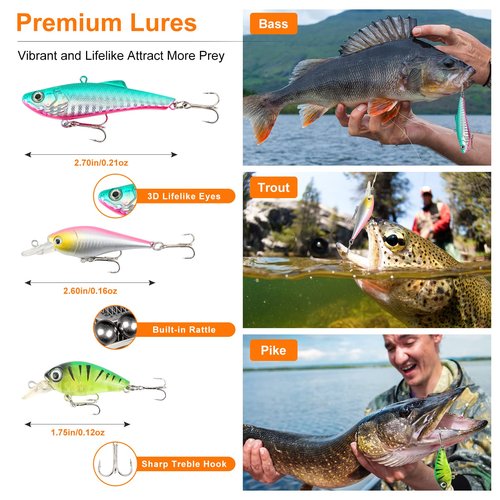TCMBY Fishing Lures Bait Tackle Kit Set for Freshwater Trout Bass Fishing, Including Accessories, Fishing Tackle Box, Crankbait, Spoon, Hooks, Fishing Gear and Equipment for Starter Beginner.