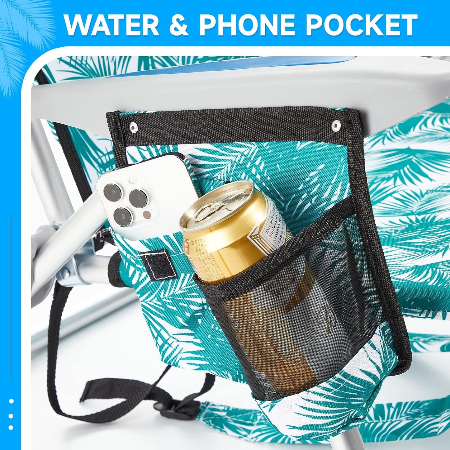 2 Pack Lightweight Portable Camping Beach Chair for Adults, Outdoor Lay Flat Folding Beach Chairs with 5 Positions, Backpack Beach Chair with Towel Bar, Zipper Pouch, Cup Holder, Ocean Striped