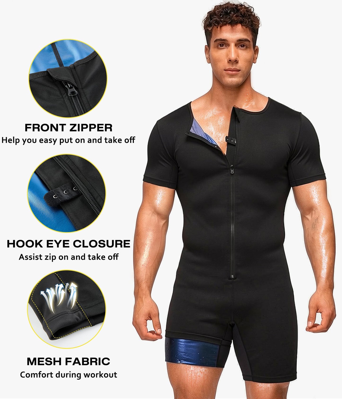 Junlan Sauna Suit for Men Full Body Waist Trainer Sauna Shirt for Working Out(Blue,X-Large)