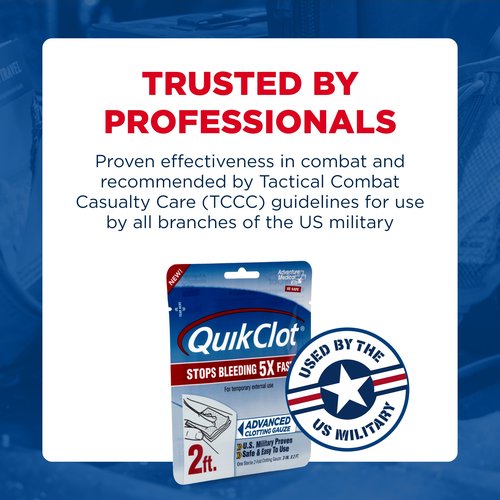 Adventure Medical Kits QuikClot Gauze - Flexible Hemostatic Medical Gauze for Emergency Survival or Disaster Preparedness Kits & More - Stops Bleeding Fast with Kaolin - 3" x 24"