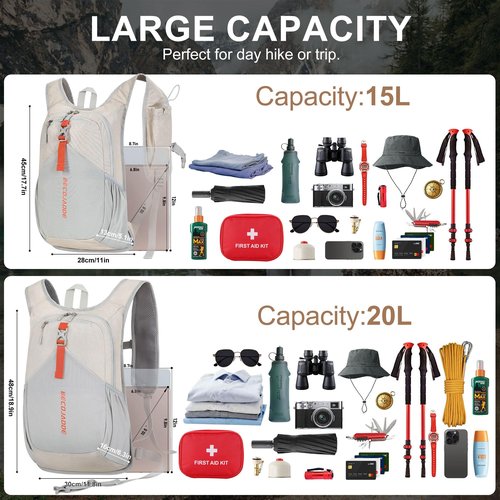 BECOJADDE 15L Small Hiking Backpack for Men Women Foldable Packable Back Pack Ultralight Hiking Daypack for Travel Camping Outdoor, Beige