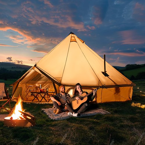 YOLENY 4-Season Bell Tent, Holds up to 4-8 People, Waterproof Yurt Tents with Stove Jack & Removable Zipped Floor, Spacious Glamping Tent for Family Camping & Outdoor Parties 13FT