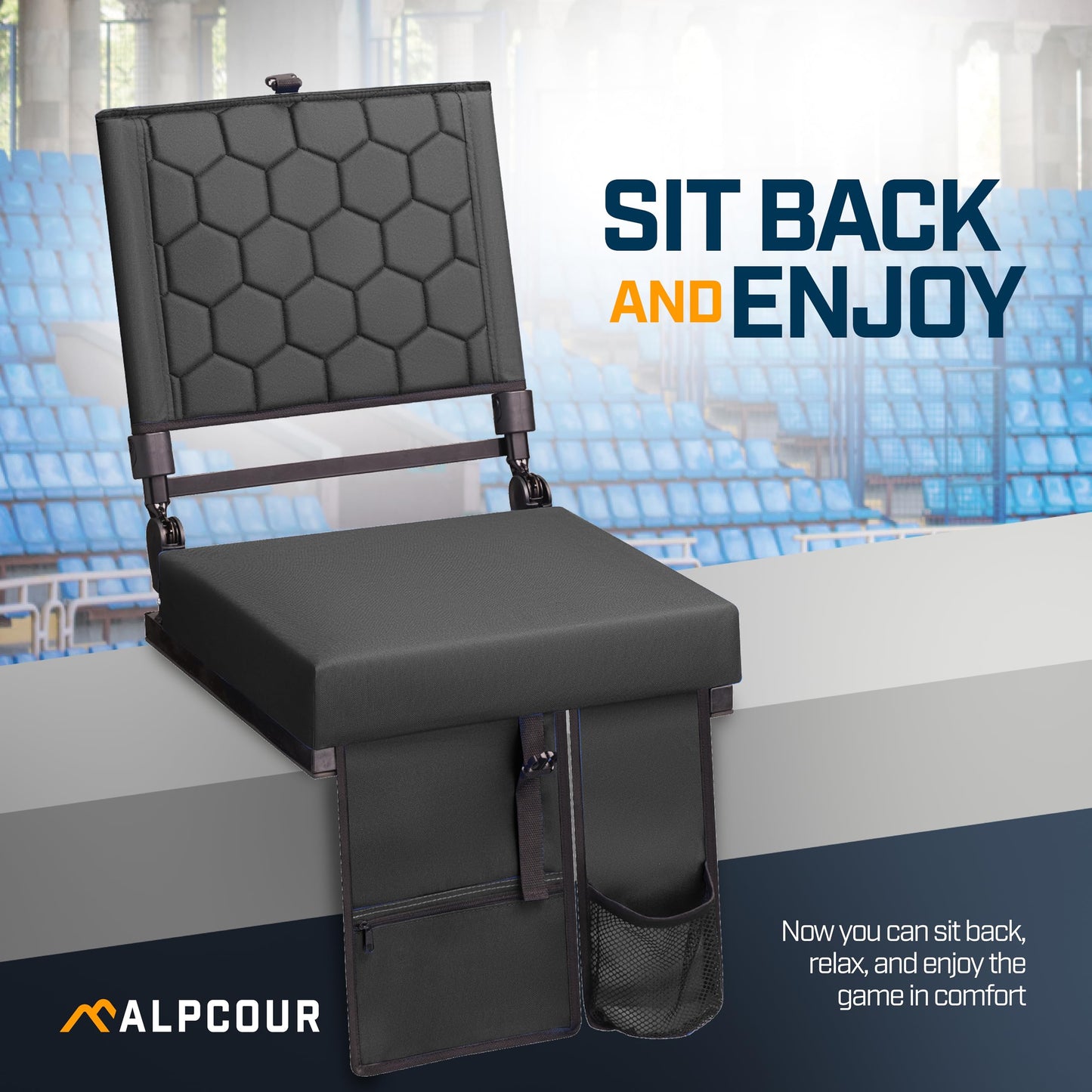 Folding Reclining Stadium Seats with Back Support for Bleachers, Bleacher Chairs with Back and Cushion Seating for Football, Camping Chair, Kayak Seat, Canoe, Paddle Board, Concerts, & Sports Events