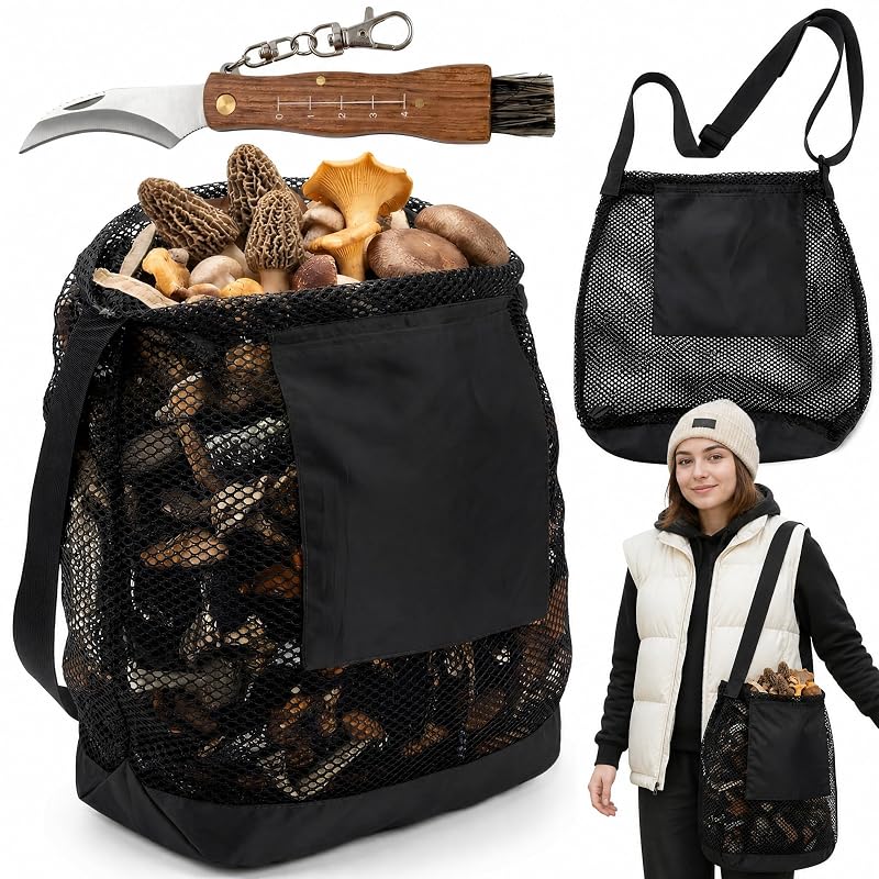 Mushroom Foraging Kit with Bag & Folding Knife – 2 Pcs, Morel Mushroom Picking Set