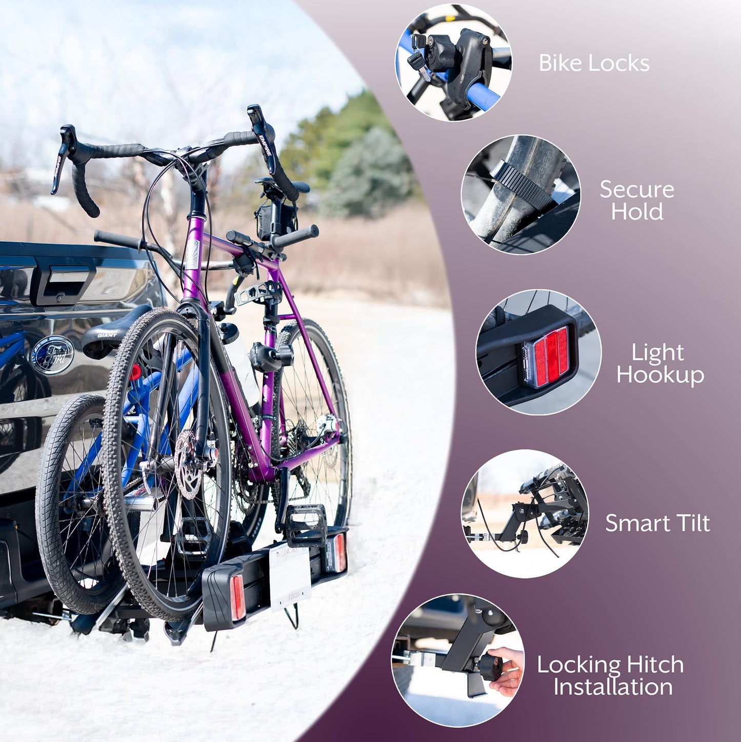 Life Finds 2-Hitch Bike Rack with Taillights and License Plate Holder, Adjustable Folding Design, Holds up to 132 lbs, LF-BR1L
