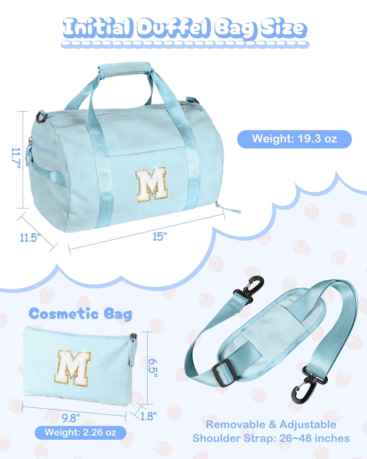 Vogewood 9 Year Old Girl Birthday Gifts, Girls Gym Bag, Kids Personalized Dance Bags with Shoe Compartment, Customized Travel Duffle with Toiletry Bag, Preppy Things for Daughter Niece (Letter Z)