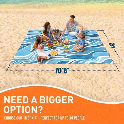 Everlasting Comfort Large Beach Blanket Waterproof & Sandproof - 80" x 80"/6.7ft x 6.7ft - Lightweight Beach Mat, Picnic Mat, Outdoor Blanket - Ideal for Festivals, Camping - Blue