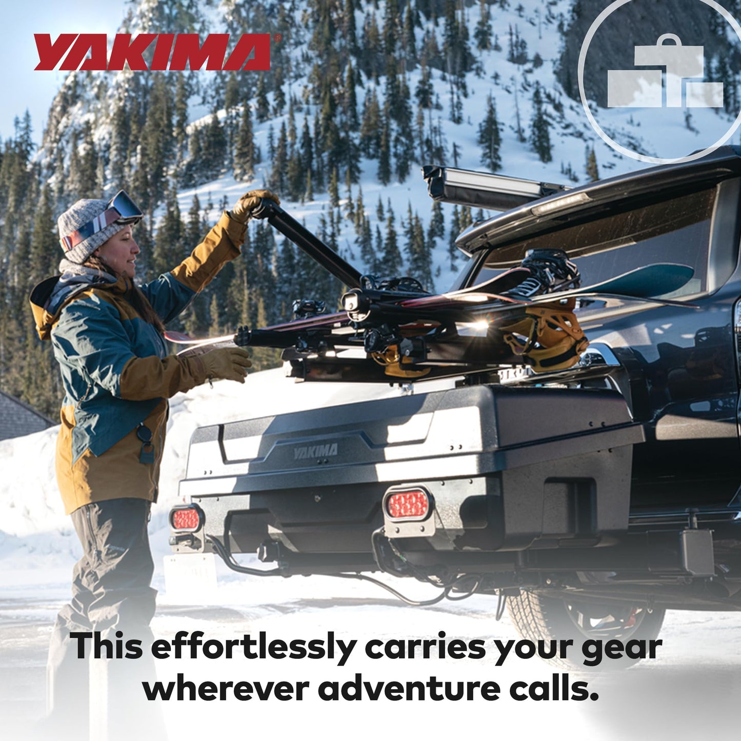Yakima EXO SnowBank 5 Ski or 4 Snowboard Universal Car Mount Travel Roof Rack with Double Joint Hinge, SKS Lock, and 1 Button Access, Black