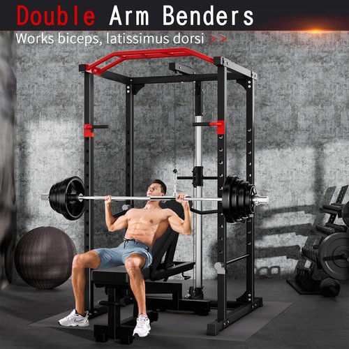 HEVAOTRY Power Cage, Multi-Purpose Strength Training Frame, 1600lbs Maximum Load, Adjustable Cable Crossover System and Strength Training Accessories, Home Gym Weighted Cage