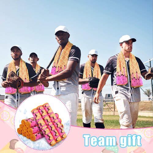 Peryiter 12 Pcs Ice Cream Baseball Drip Cooling Towel 40" x 12" Microfiber Soft Lightweight Sport Cooling Towel for Baseball Team Gifts Events Yoga Running Gym Camping(Pink,40 x 12 Inch)