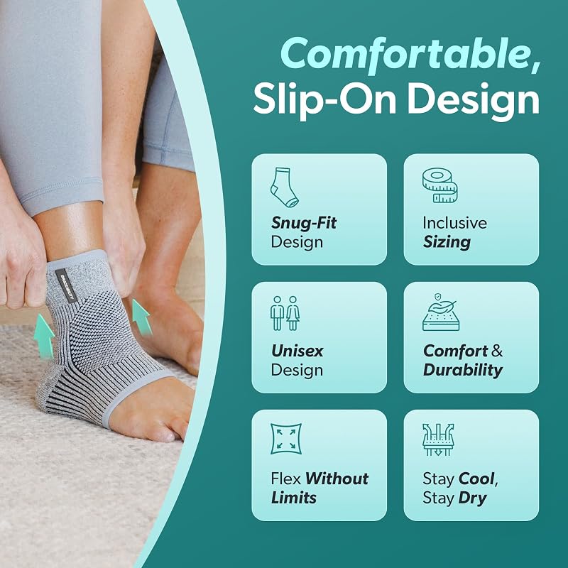 BraceAbility Ankle Compression Sleeve for Peroneal Tendonitis & Plantar Fasciitis – Gray, L/XL