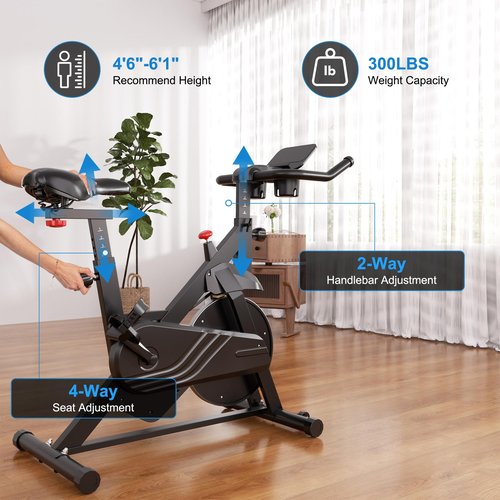 MJWW Exercise Bike, 32-Level Magnetic Resistance Stationary Bikes for Home, Low Noise 300LBS Weight Capacity Workout Cycling Bike for Home Gym with Pad Mount, LCD Monitor, Cup Holder