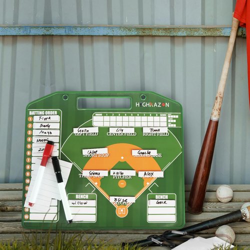 HIGHRAZON Magnetic Baseball Coach Clipboard, Dry Erase Lineup Board, Premium Tactical Baseball Coaching Board with 40 Lineup Cards, Dugout Display Softball Coaching Accessories - Green