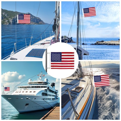 Boat Flag with 4 Boat Flag Pole Kits, Double Sided Heavy Duty American Flag with Embroidered Stars and 2 Brass Grommets (12 * 18 inch)