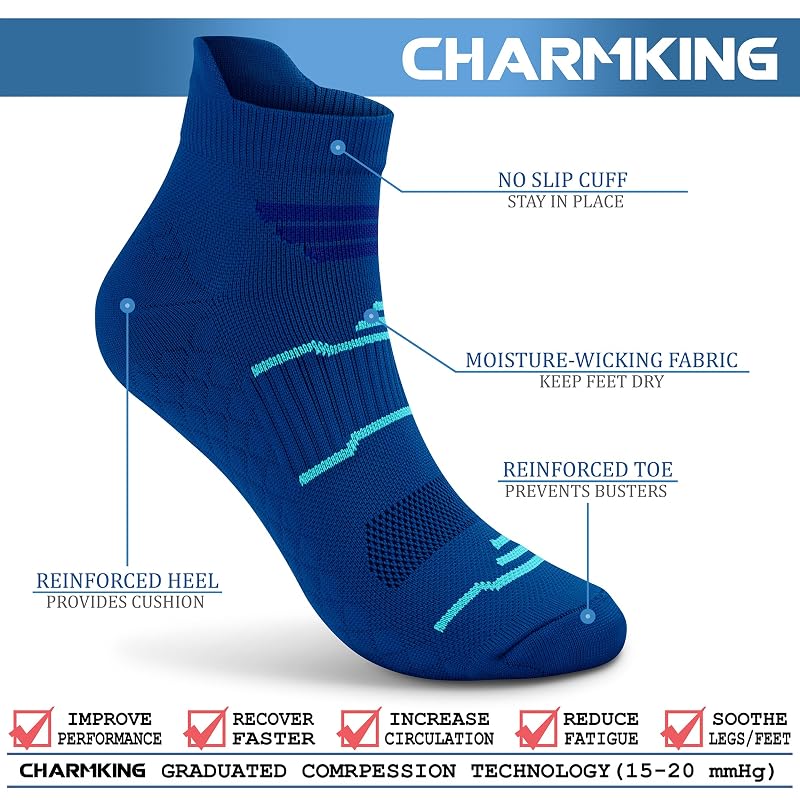CHARMKING 15-20 mmHg Compression Socks for Men & Women – 6 Pairs, White/Grey, Large-XL