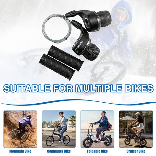 MEGHNA Bicycle 21 Speed Twist Shifter Lever 3 x 7 Speed Grip Shift Left and Right Shifting Mountain Bike Hybrid Bike Kids Bike Tricycle Gear Grip Shifter with Grips (Pair)