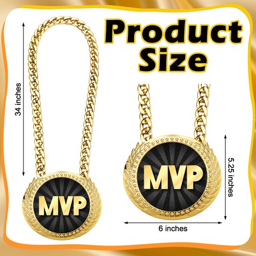 Tondiamo Sports MVP Turnover Chain Medal 6" Big Gold Champ Award Necklace Chain Baseball Basketball Football Soccer Softball Volleyball Sports Competitions Prize Gifts and Party Favors(MVP)