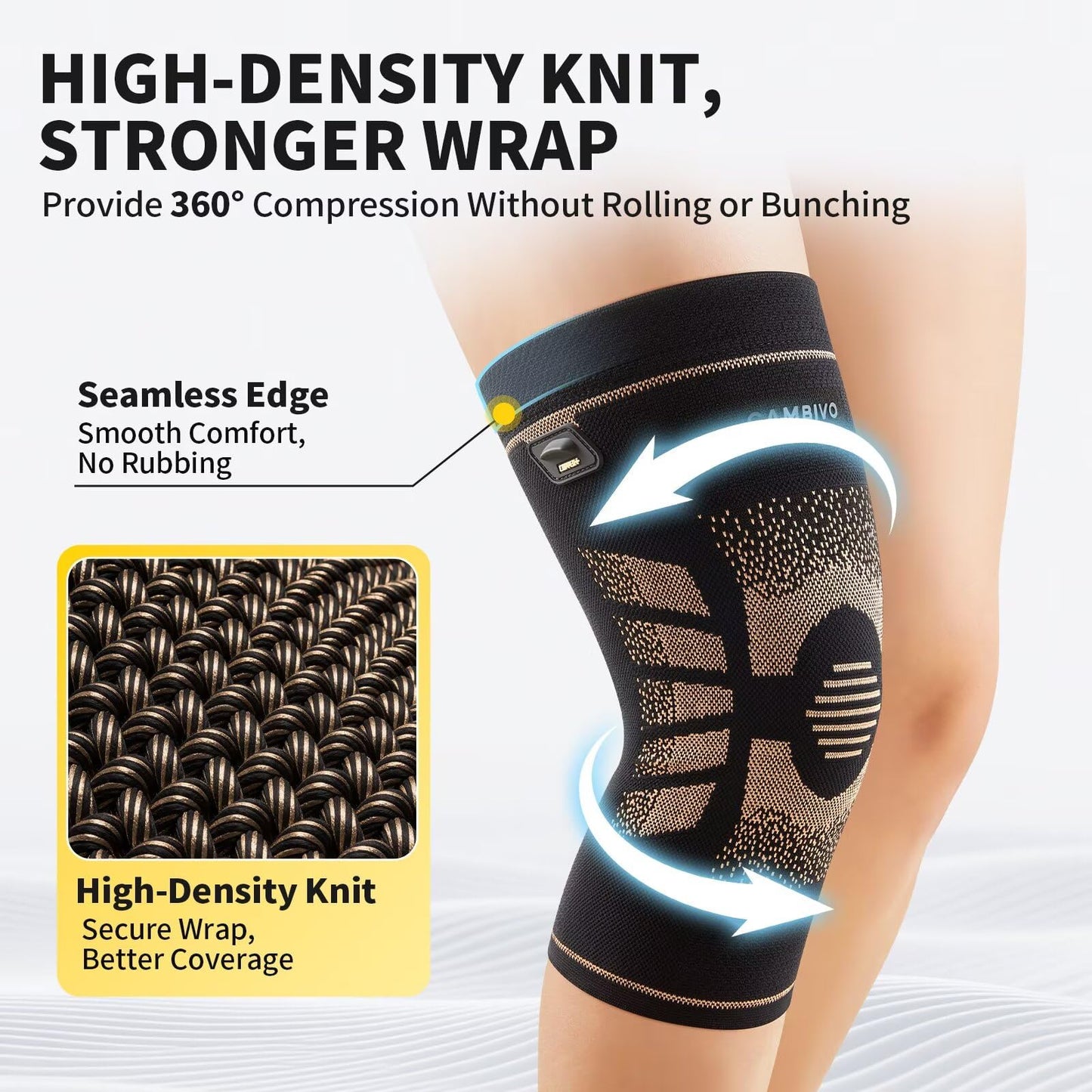 CAMBIVO 2 Pack Copper Knee Brace for Women & Men, Copper Infused Compression Knee Sleeve for Arthritis Pain Relief & Knee Support, Anti-Slip Design with Pull Tabs for Running, Gym, Daily Wear (Large)