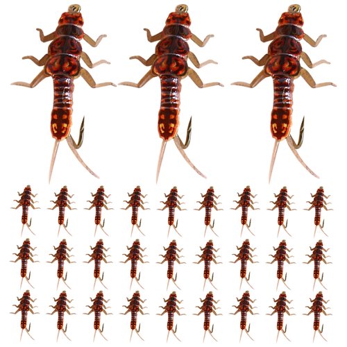 30pcs Stonefly Lures for Fly Fishing Baits, Synthetic Fly Tying Materials, Plastic Body Soft Artificial Flies Combo Set for Fishing, Including Hooks and Stickers