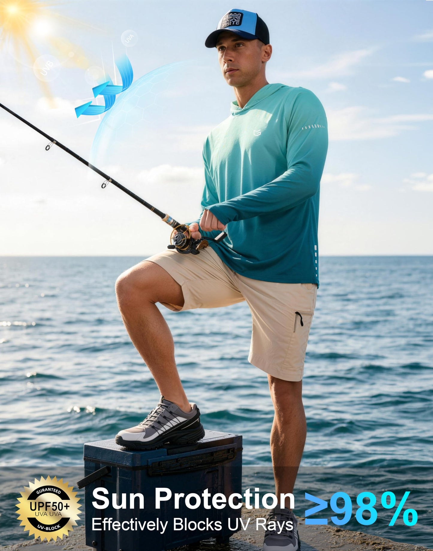 Men's Sun Protection Hoodie Shirts Long Sleeve UPF 50+ Swim Shirts for Men Rash Guard Fishing Shirt Quick Dry