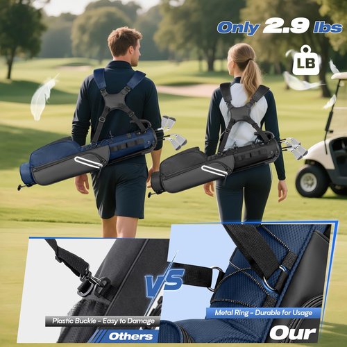 GOBUROS Golf Stand Bag Fit Up to 7 Clubs, Compact Design for Par 3 Courses and Driving Range, Lightweight Pitch and Putt Golf Bag, with Padded Double Strap, Rain Cover, Accessory Pockets, Blue