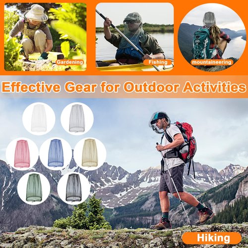 Benvo Mosquito Head Net Mesh, Face Neck Fly Netting Hood from Bugs Gnats Noseeums Screen Net for Any Outdoor Lover- with Carry Bags Fits Most Sizes of Hats Caps (2pcs, Grey, Updated Big Net)