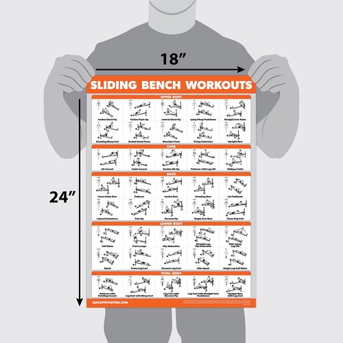 QuickFit 2 Pack - Sliding Bench Workouts & Bodyweight Exercise Poster Set - Compatible with Total Gym & Weider Ultimate Body Works (Laminated, 18" x 27")