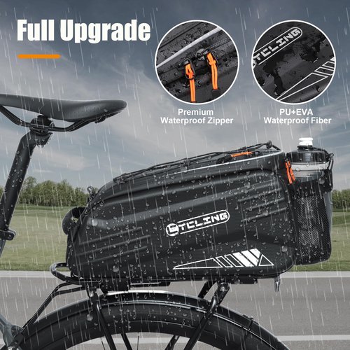 Febabilo Bike Bags for Bicycle Rear Rack - 10L EVA Hard Shell Waterproof 3-in-1 Ebike Trunk Cargo Pannier Bag with Reflective Strip & Shoulder Strap for Commuter Travel Outdoor Cycling Accessories