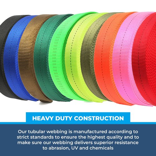 Rock-N-Rescue Professional Grade Nylon Tubular Webbing - Heavy-Duty 1-inch, Rescue Equipment for Mountaineering Rappelling Arborist Safety Gear, Firefighting and Rescue Gear - 25 Feet, Neon Green
