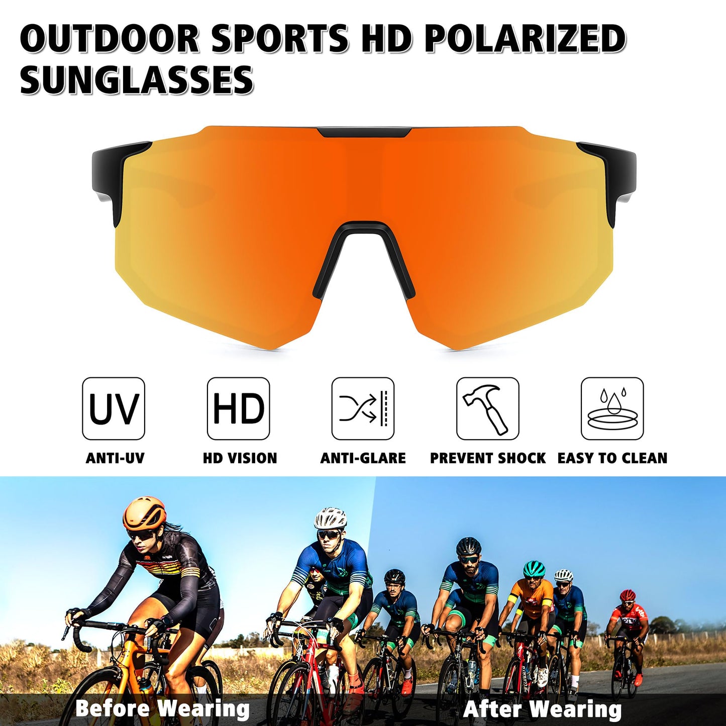 STORYCOAST Sports Polarized Sunglasses for Men Women Fishing Cycling Driving Baseball Bike Sunglasses UV400 Protection Black Frame/Red Mirror Lens