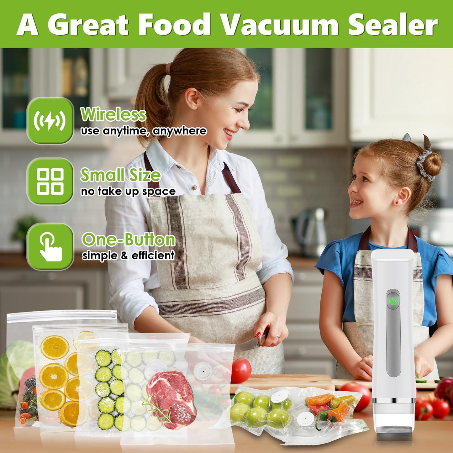 Vacuum Sealer for Food with Visible Water Tank, Handheld Vacuum Sealer Machine with 30 Reusable Bags, Compact Food Sealer Saver for 6X Preservation & Fresh, Wireless & Portable