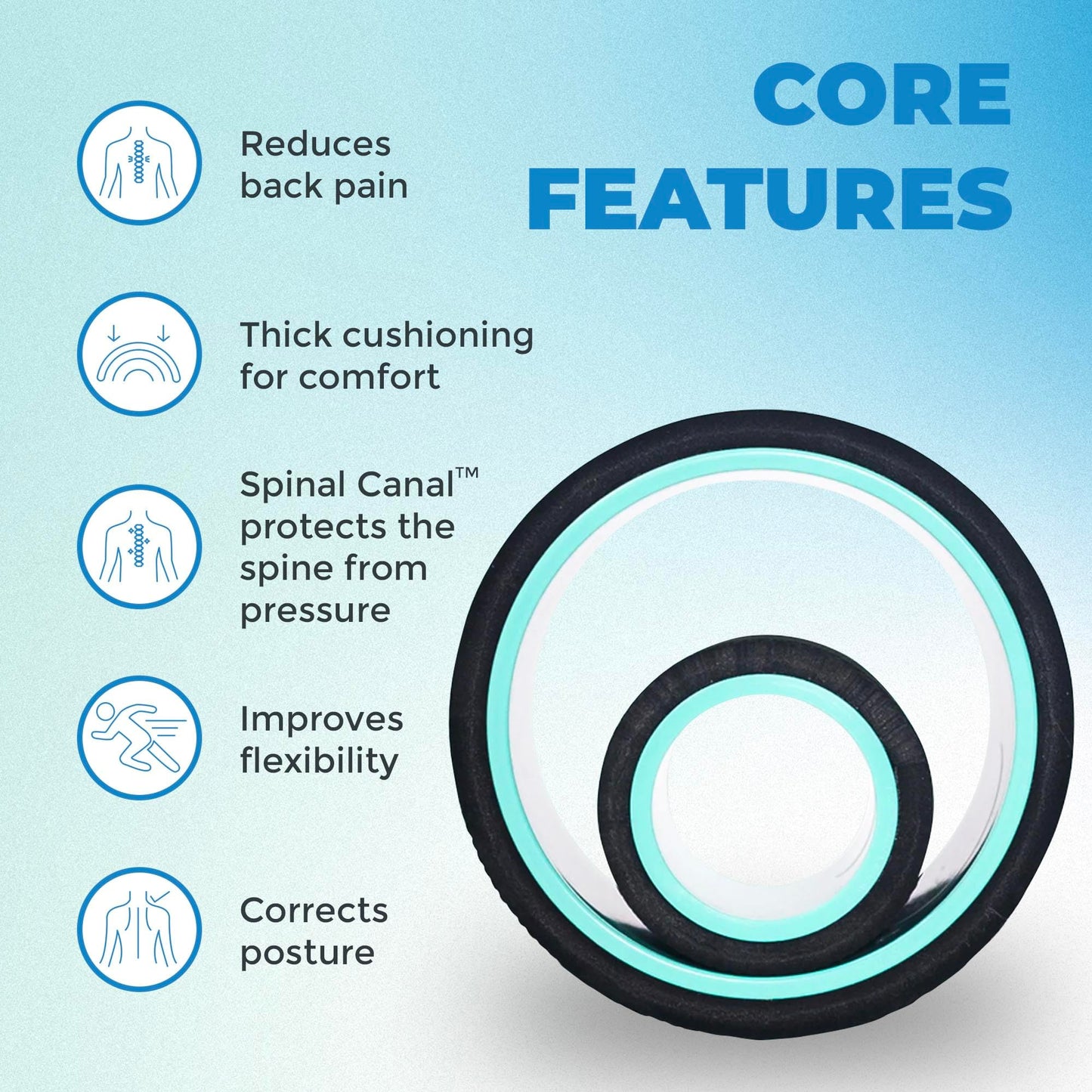 Chirp Wheel Foam Roller – Targeted Back & Neck Relief, Lumbar Spine Stretcher, Spinal Decompression Back Stretcher, Massage Roller with Density Foam for Physical Therapy, Supports 500lbs, 2-Pack Mint