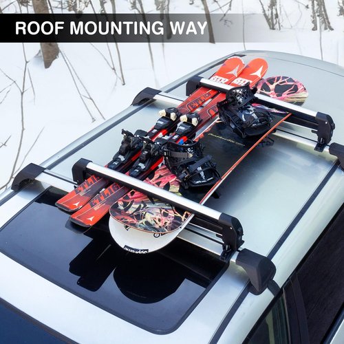 Leader Accessories Folding Hitch Mounted Ski & Snowboard Rack, Adjustable Snowboard Roof Racks Hold 4 Snowboard or 6 Skis with Anti-Theft Lock, Fits 2" Receiver and Most Cross Bars