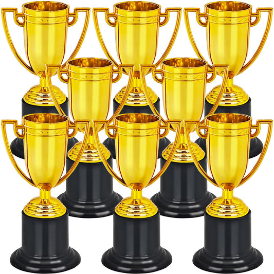 Jizvxe 8 Pack Mini Gold Trophies Award Cups,Gold Participation Trophy Cups,Plastic Gold Trophy for Props,Party Favors,Rewards,Sports,Competitions,Winning Prizes (4 in)