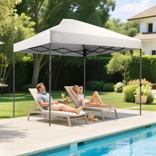 Vibemo 10x10 Pop Up Canopy Party Tent with Roller Bag, Quick 1-Person Setup, 3 Height Settings, Includes 4 Sandbags, 8 Stakes, 4 Guylines, Waterproof, UPF50+ Sun Protection for Beach and Outdoor Use