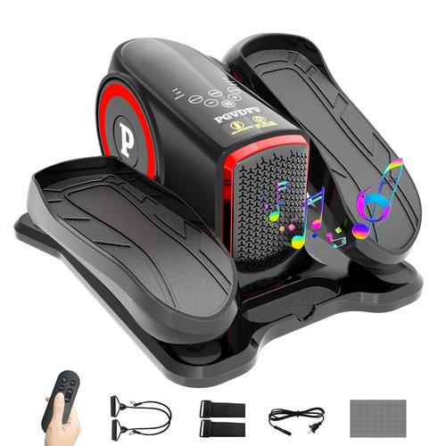 Under Desk Elliptical Machine, Elliptical Leg Exerciser with Bluetooth Speaker, 12 Adjustable Speeds, Auto & Manual Modes, Remote Control & LCD Touchscreen Ideal for Seniors (Red-Update)