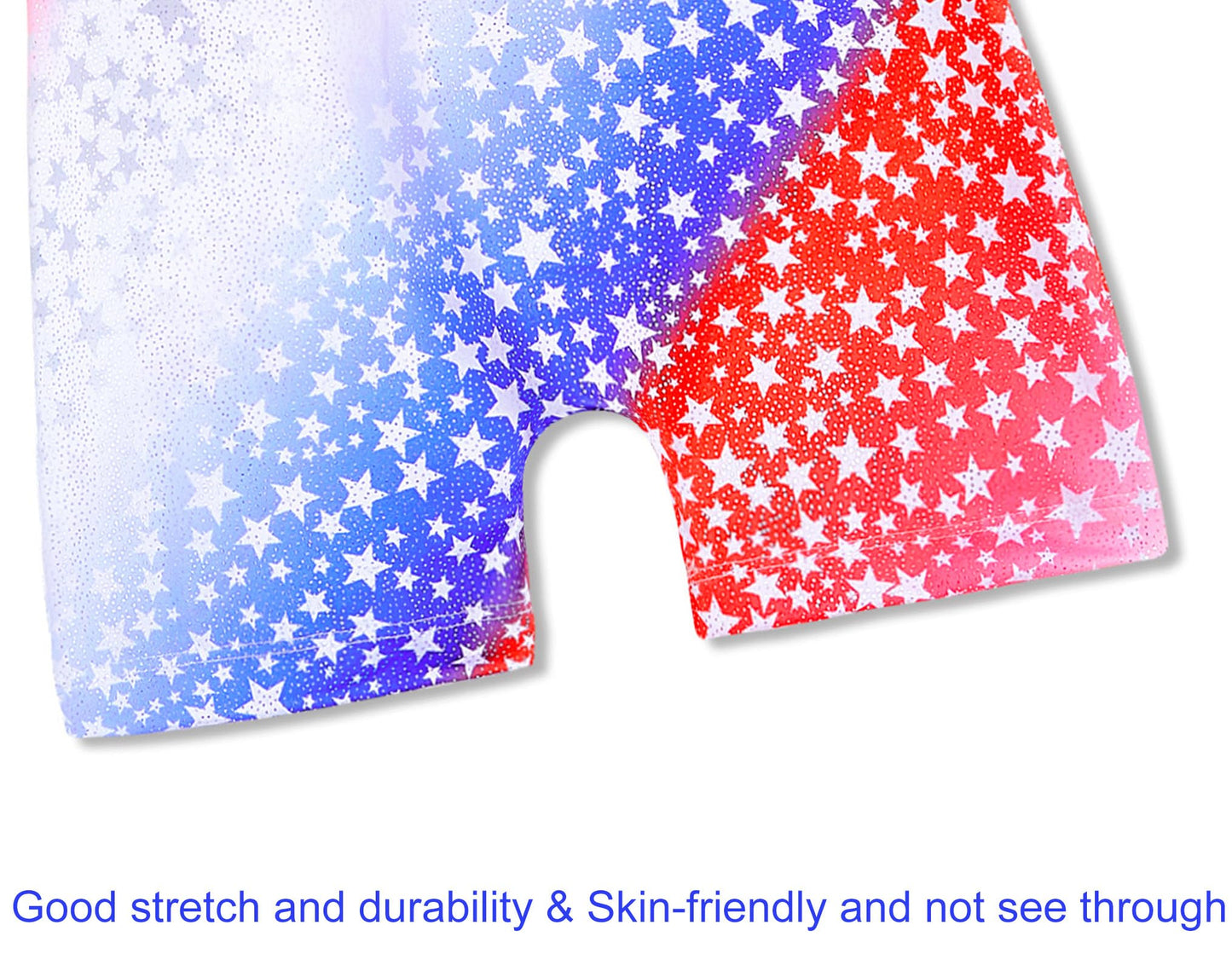 Domusgo Leotard for Girls Gymnastics Size 7-8 Years Old Sparkly Red Blue White Star Biketard with Shorts