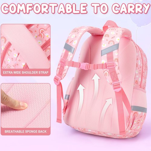 Fimibuke Kids Backpack for School Girls, 3PCS Waterproof Toddler School Bag Cute Bookbag Set with Lunch Box & Pencil Case for Preschool Kindergarten Elementary Back to School Student Ages 3-12, Daisy