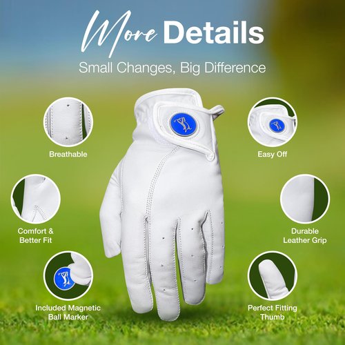 Golfing Penguin Golf Glove - Made with AAA Cabretta Leather with Removable Metal Ball Marker - All Weather, Breathable, Compatible with Touch Screen (Large)