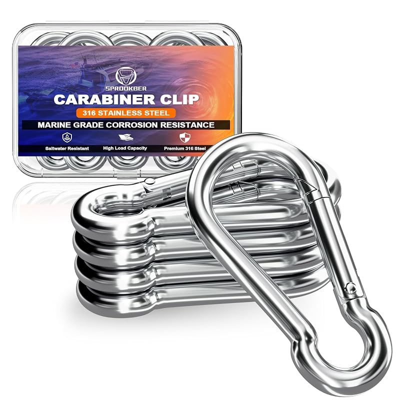4Inch Marine-Grade 316 Stainless Steel Carabiner Clip | Heavy-Duty Snap Hook Set of 5