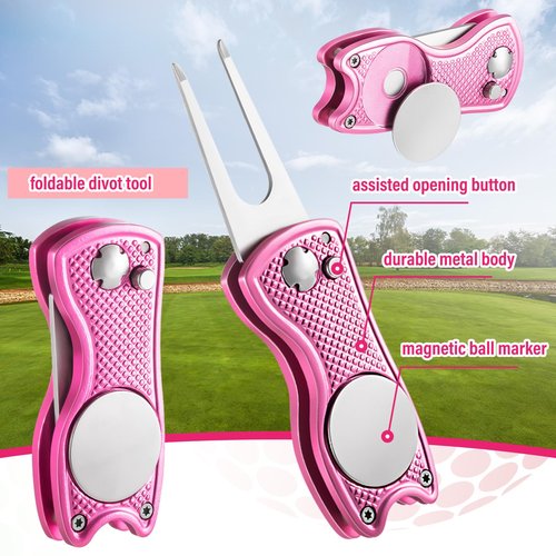 Liliful 12 Pcs Golf Accessories Kit, Include Golf Ball Bag with Hook Towel Tees Magnetic Ball Marker Divot Tool Cleaner Brush for Women Man Gifts(Pink)