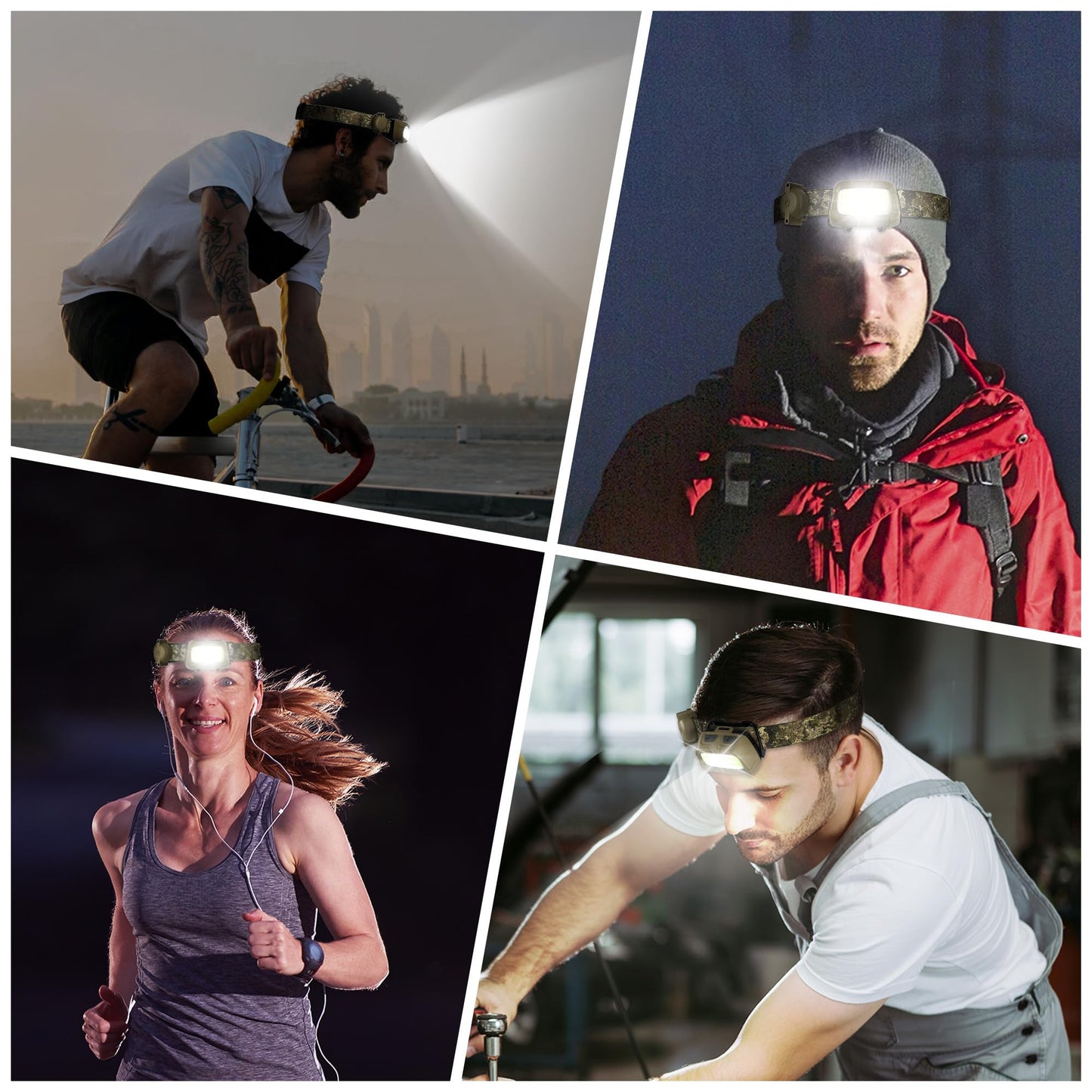 EverBrite 300LM Headlamp with Red Green White Light, Tail Light, 7 Modes with Memory Function, Stepless Dimming, 30° Adjustable Head Lamp for Trail Running, Camping, Hunting, 3 AAA Batteries Included