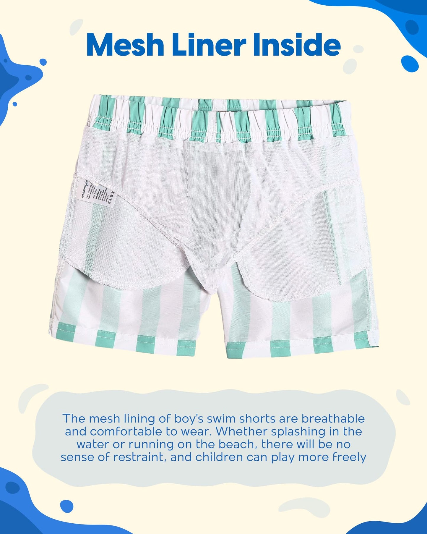 maamgic Boys Swim Trunks Toddler Swim Shorts Little Boys Bathing Suit Swimsuit Toddler Boy Swimwear,Stripe Greenwhite,7T