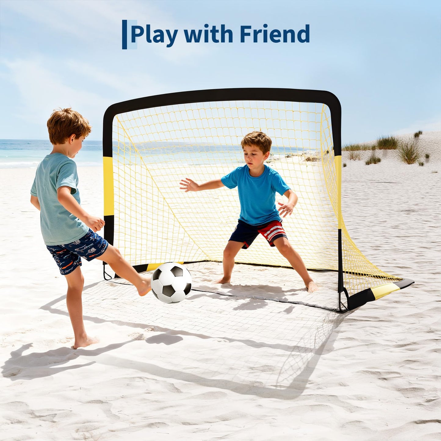 6x4 ft Soccer Goal Set, Portable 2-Pack Pop Up Nets with Ball, Pump, Cones & Bag – Kids Backyard Soccer Equipment, Easy Assembly