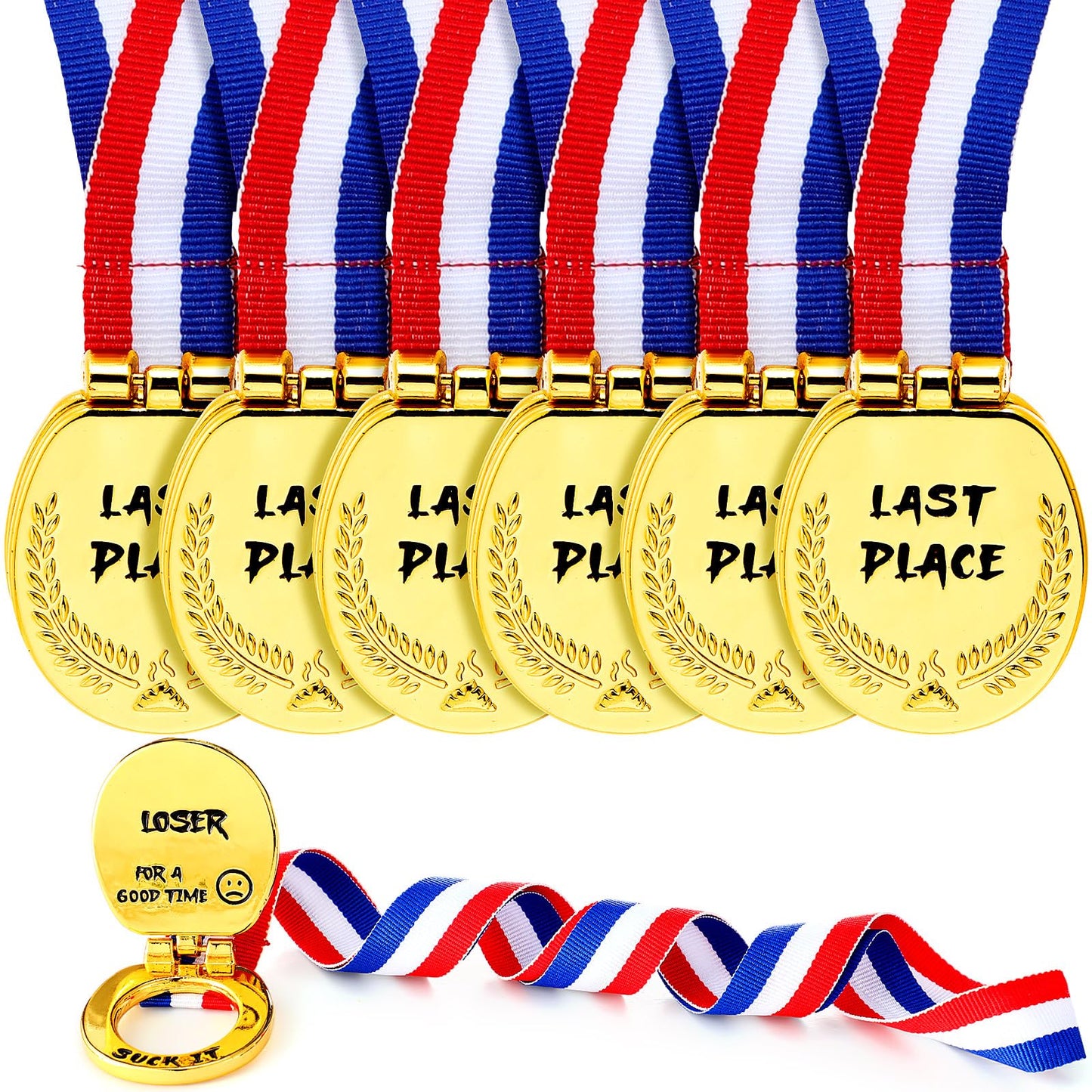 Misdary 3 Pcs Last Place Medal, 1.8 Inch Toilet Seat Flip Cover Design Loser Award Medal with Webbing Ribbon, Novelty Last Place Trophy for Game Competition Party Supplies