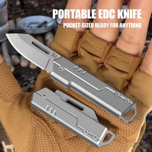 TerraJoy Small Pocket Knife Gifts for Men Him Dad Husband, Keychain Folding Knife for Everyday Carry, Lightweight Edc Gadgets for Camping, Hiking Fishing and Outdoor (Grey)