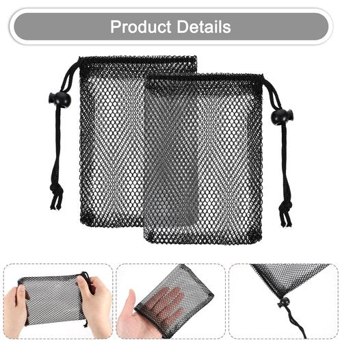 6 Pcs Small Mesh Bag Nylon Mesh Drawstring Bags with Cord Lock Closure 6 X 4" Drawstring Bags Portable Small Travel Stuff for Toys Cosmetics Travel Goods (Black)